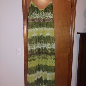 Green Chiffon Maxi Dress With Silver Beading